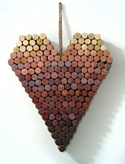 heart shaped wall hanging from recycled wine corks